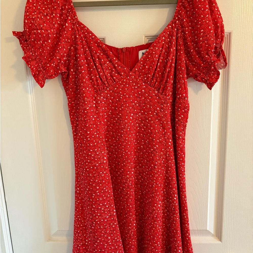 Red Floral Puff Sleeve Dress